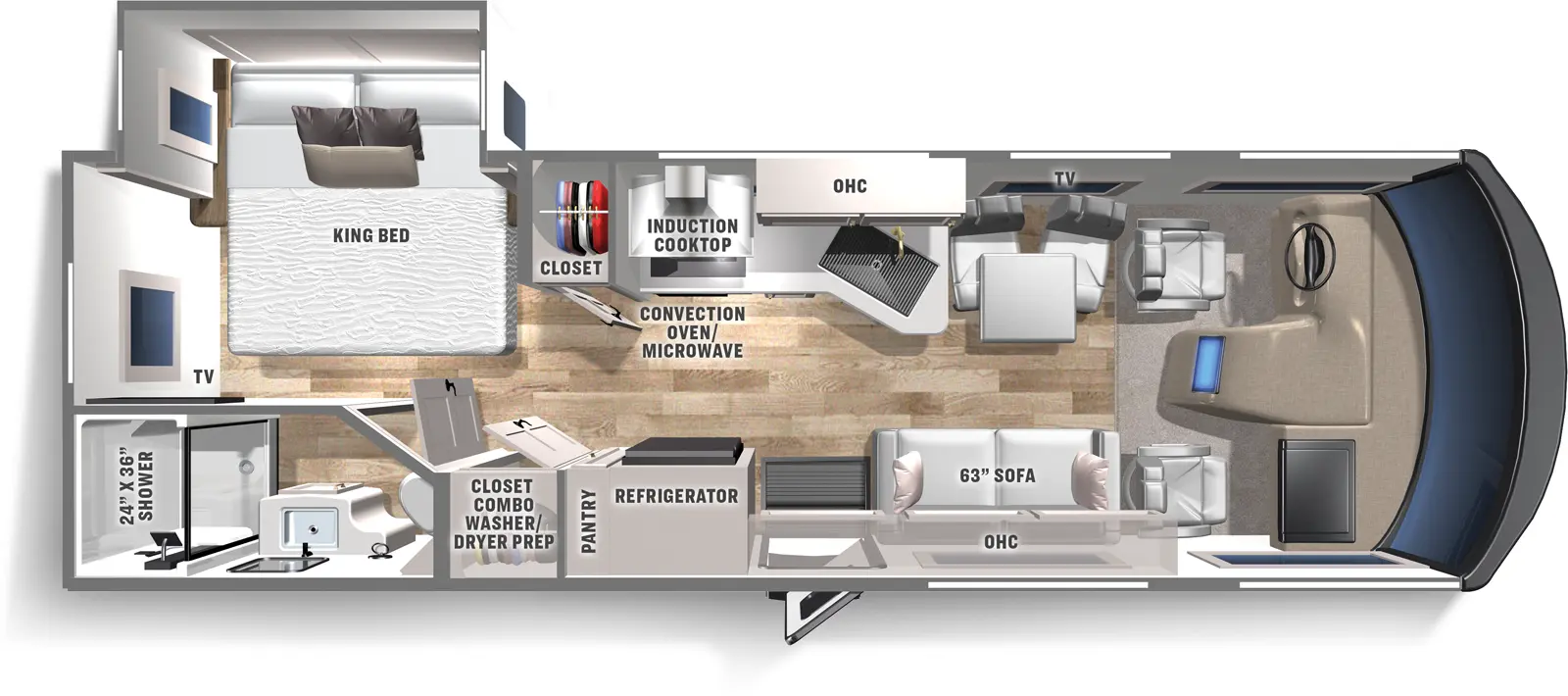 The Euro 25EU has one entry and one slide out. Exterior features include: 16' awning. Interiors features include: rear bedroom.